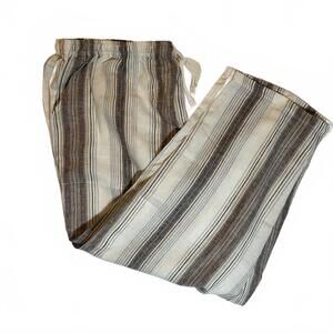 Women's Linen Blend Brown and Cream Striped  Capri Pants - XL